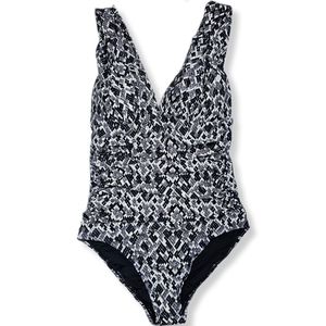 Costal Blue Size Medium one-piece swimsuit knot straps deep V ruched front SU073